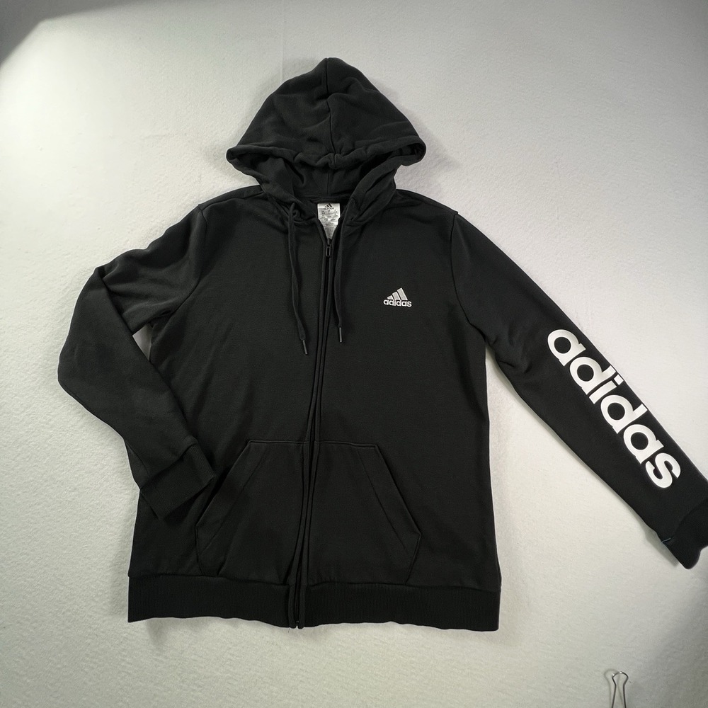 Adidas Essentials Linear Full Zip Hoodie Jacket Womens Size L Black White Light